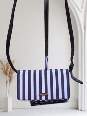 NWT Henri Bendel Black and White Striped Crossbody Bag